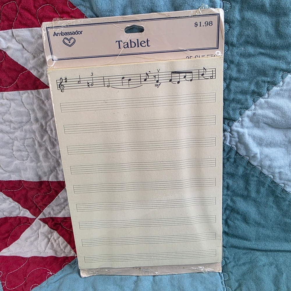 Vintage Ambassador Sheet Music Tablet 35 Sheets Cream Stationery Music Notes 9x6